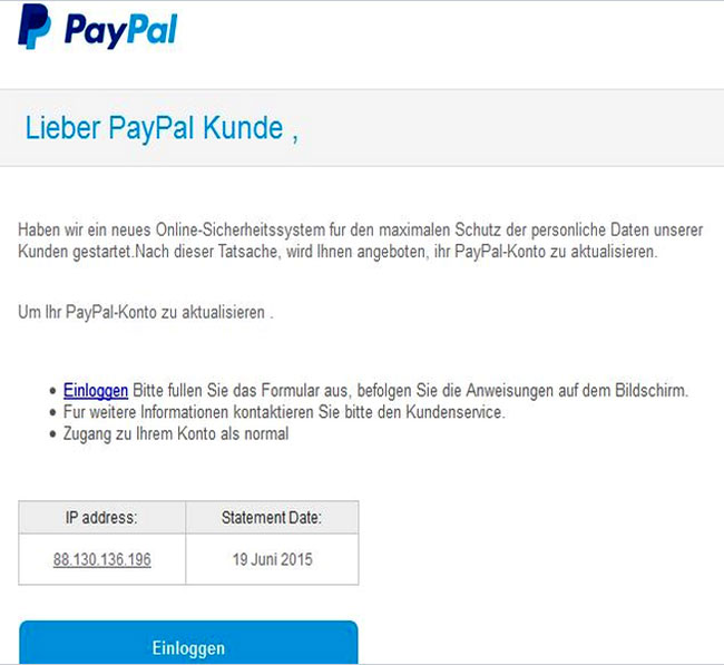 PayPal Phishing-Mail